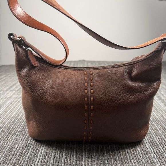 Fossil Handbags - Fossil Brown Pebbled Leather Shoulder Bag style # 75082